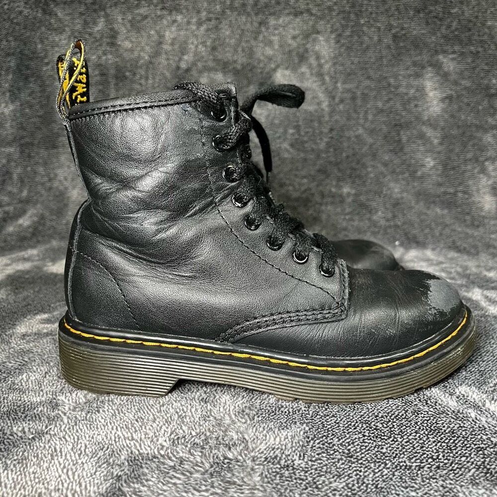 Dr. Martens 1460 Kids Black Leather Round Toe Lace Up Side Zip Boots Sz 13